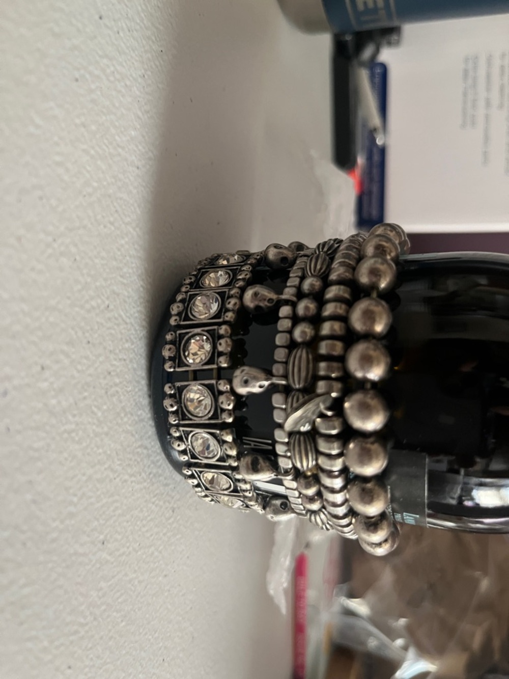 Layered Silver-Tone Bead and Crystal Bracelet 5 Piece Set